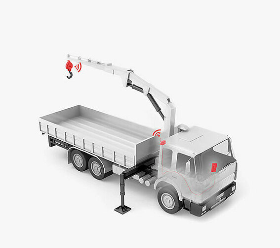 3D model of a crane vehicle on which the PFREUNDT scale is attached