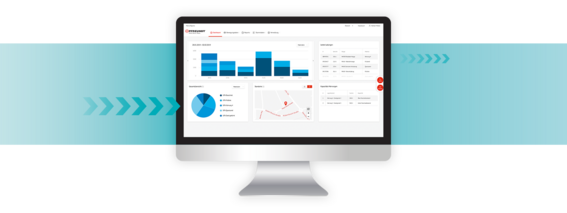 Ansicht des übersichtlichen Dashboards des PFREUNDT Web Portals Web Portal Ansicht auf dem Desktop