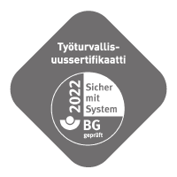 Kuva Sicher mit System BG:n myöntämästä työturvallisuussertifikaatista