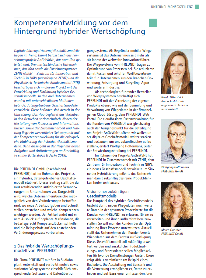 Zeitschriftenartikel über die Entwicklung hybrider Geschäftsmodelle bei PFREUNDT mit digitalen Wiegesystemen.