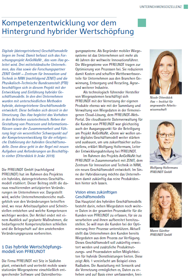 Zeitschriftenartikel über die Kompetenzentwicklung bei der PFREUNDT GmbH mit Wolfgang Holtermans und Maren Günther.