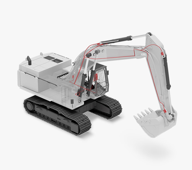 3D rendering of an excavator with an integrated mobile weighing system from PFREUNDT.