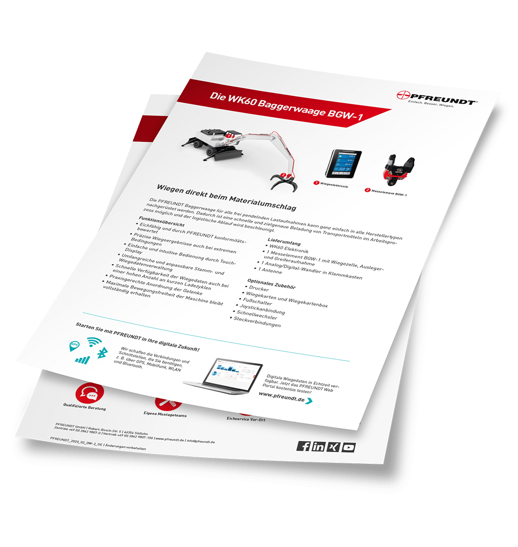 Product sheet for the PFREUNDT WK60 Material Handler Scale BGW-1 for material handling.