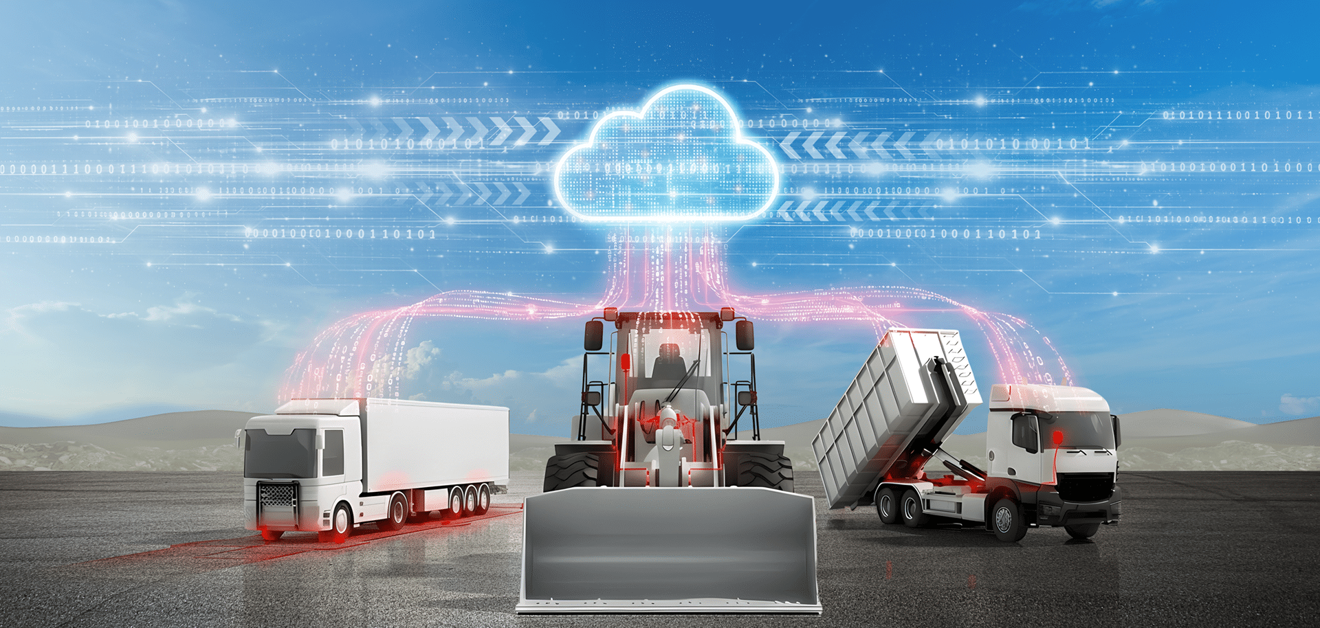 Bagger und Lkw mit digitaler Cloud-Anbindung; mobile Wiegesysteme von PFREUNDT im Einsatz.