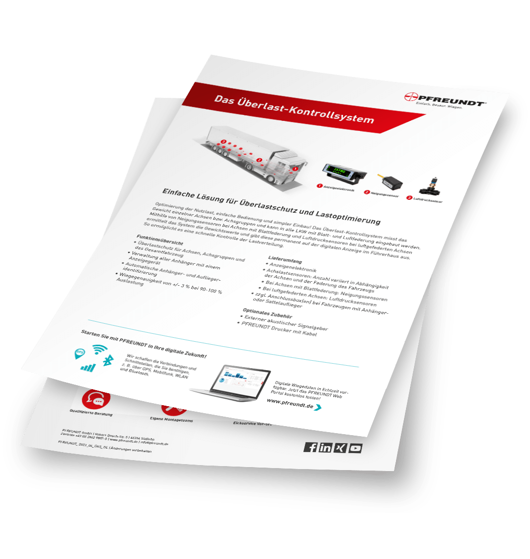 Product sheet for the PFREUNDT Overload Control System with image and product description.