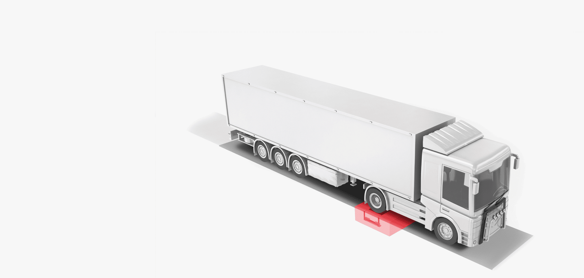 PFREUNDT Axle Load Scale: semi-trailer truck on an axle load scale highlighted in red.