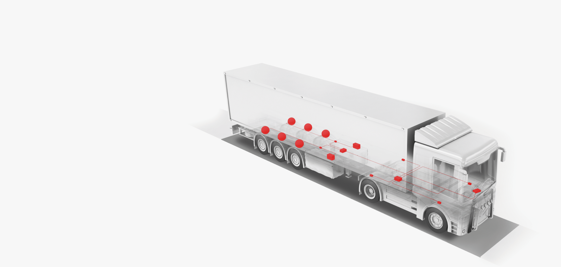 Illustration eines Lkw mit rot markierten Wiegesystemen, angeboten von PFREUNDT für präzise mobile Gewichtsmessungen.