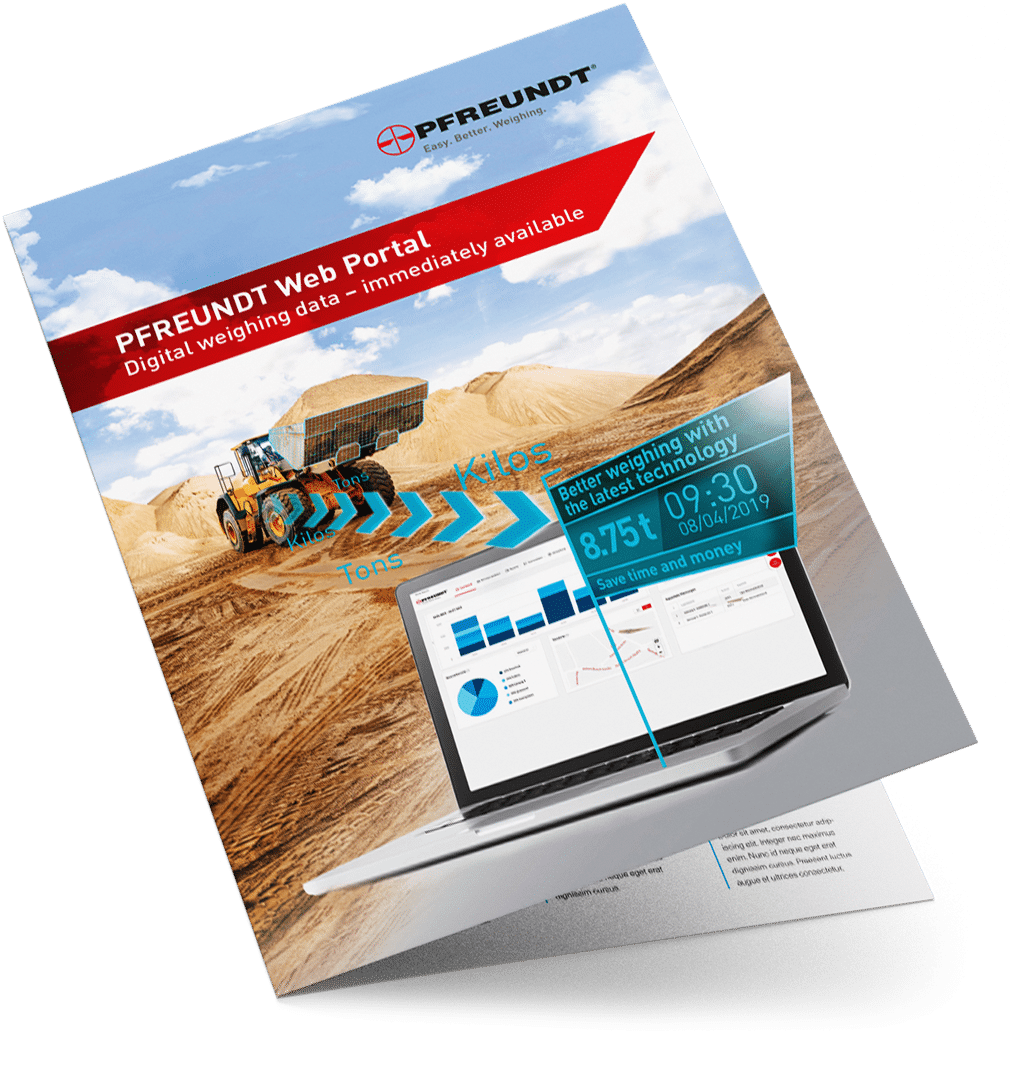 PFREUNDT Web Portal brochure on mobile weighing systems, focusing on efficiency and the latest technology.