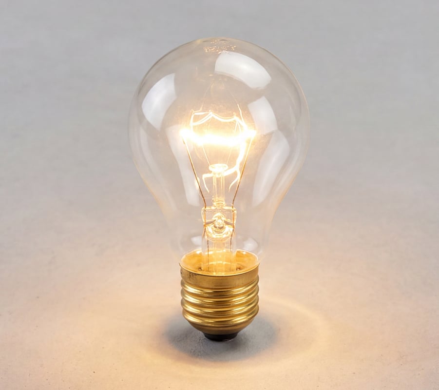 Eine runde Glühbirne leuchtet vor einem grauen Hintergrund und symbolisiert die Innovationskraft bei PFREUNDT.